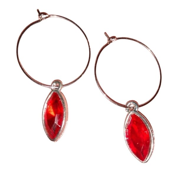 Cobalt Blue Marquis Rhinestone Silver Charm Hoop Earrings Hoops Handmade KATTA - Picture 6 of 9